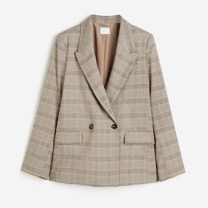 H&M Tan Plaid Double Breasted Blazer Brown Academia S